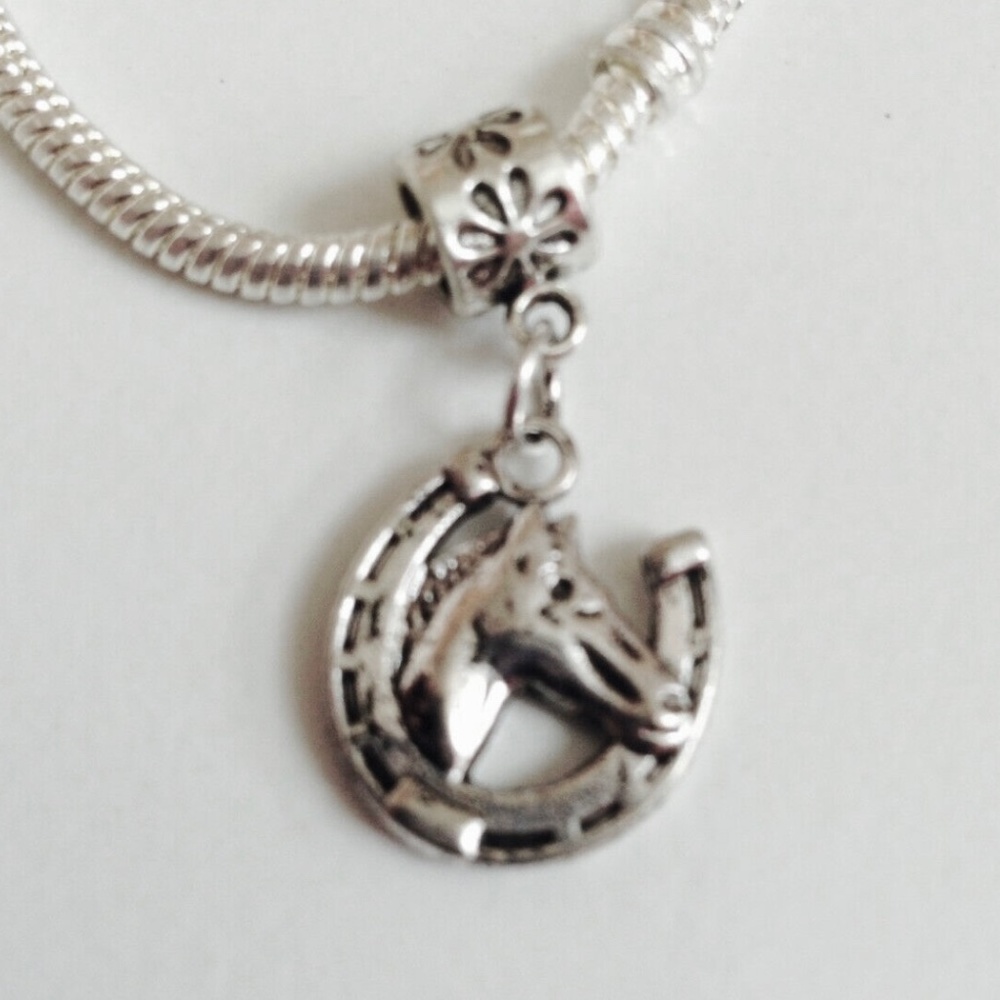 HORSESHOE Sterling Silver Plated Dangling Charm For European Style Bracelets